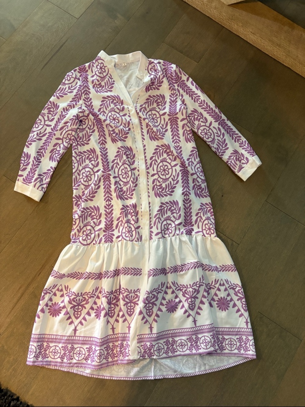 White and Lavender Floral Button-Front Dress